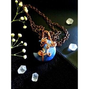 Rare! Handmade Blue Aventurine Moon Pendant Necklace! Calling All Moon Goddesses